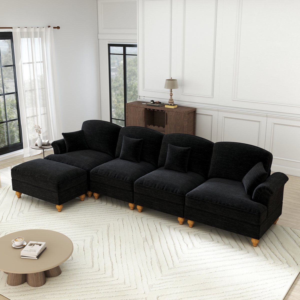 MIVRAY Hoekbank 4-Zits - Modulaire L-Vorm Met Verplaatsbare Hocker En Afneembare Rok - Voo