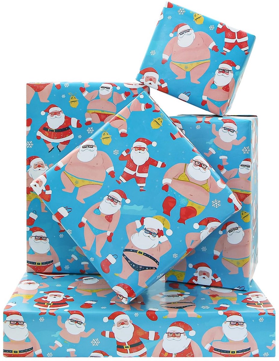 NTHProducts - Kerstcadeaupapier - Grappig Kerstpapier - Uniek Ontwerp - Blauw - Verpakking voor Cadeaus - Perfect voor Feestdagen - 4 Vellen