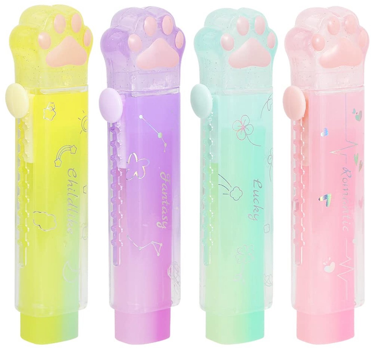 MTTProducts - Cat Paw Erasers - Schattige gum voor kids - Felle kleuren - Gradient kleur gummen - Creatief voor school - 4 stuks