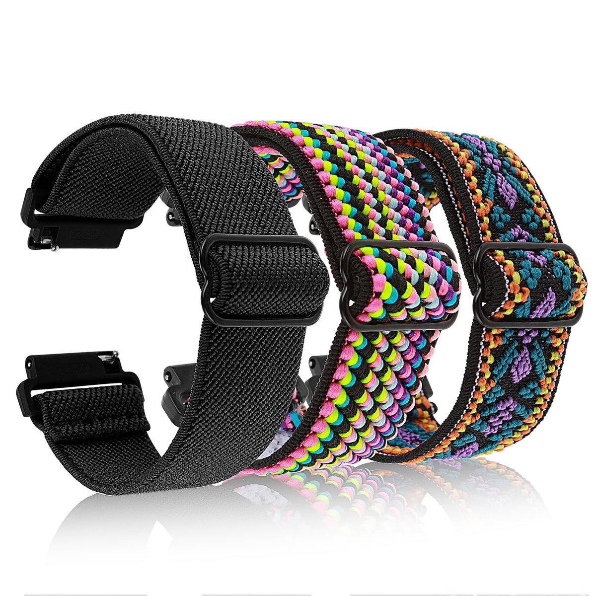 MTTProducts - Stretch Nylon Watch Strap - Sportieve Horlogeband - Verstelbaar - Zwart, Donkerblauw, Grijs - Geschikt voor Smartwatches - 20mm breedte