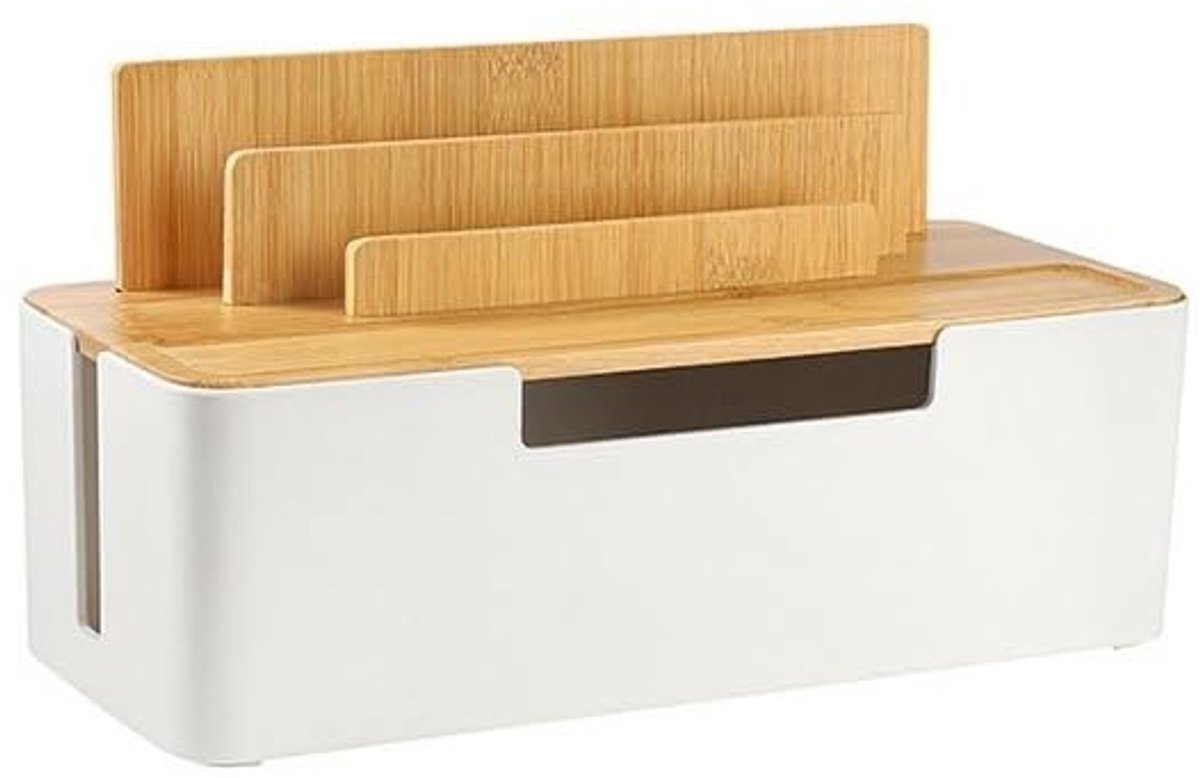 Kabelmanagement-box - multifunctionele organizer - 1 stuk - wit - hout
