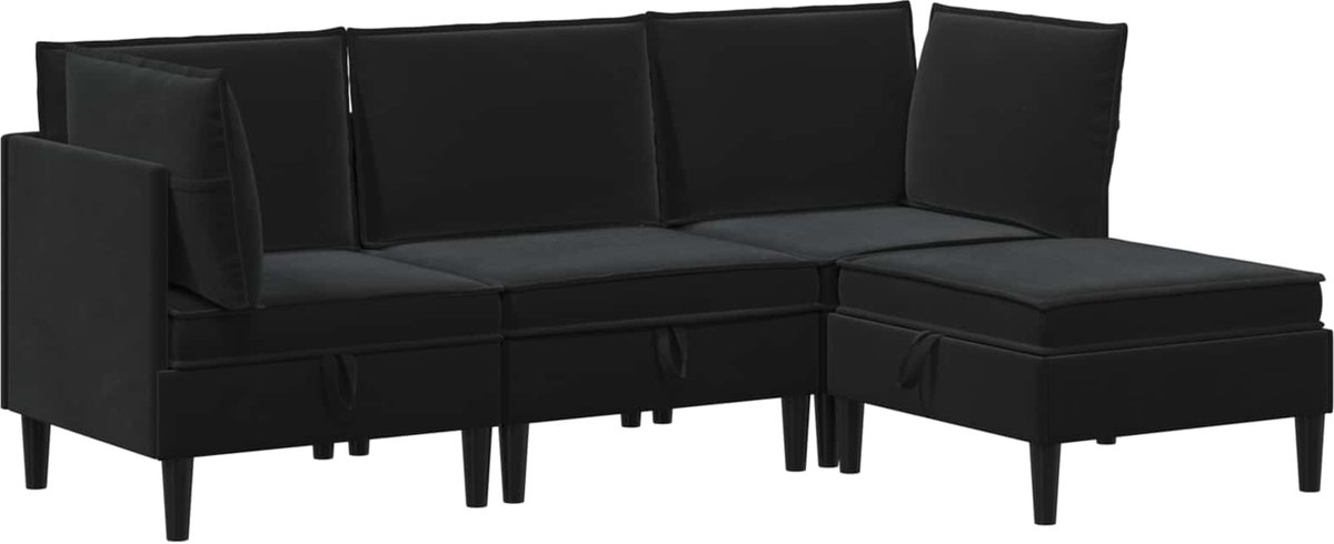 vidaXL Woonkamer - Meubelset - 4 - st - 210 - x - 140 - x - 82 - cm - Zwart - Fluweel