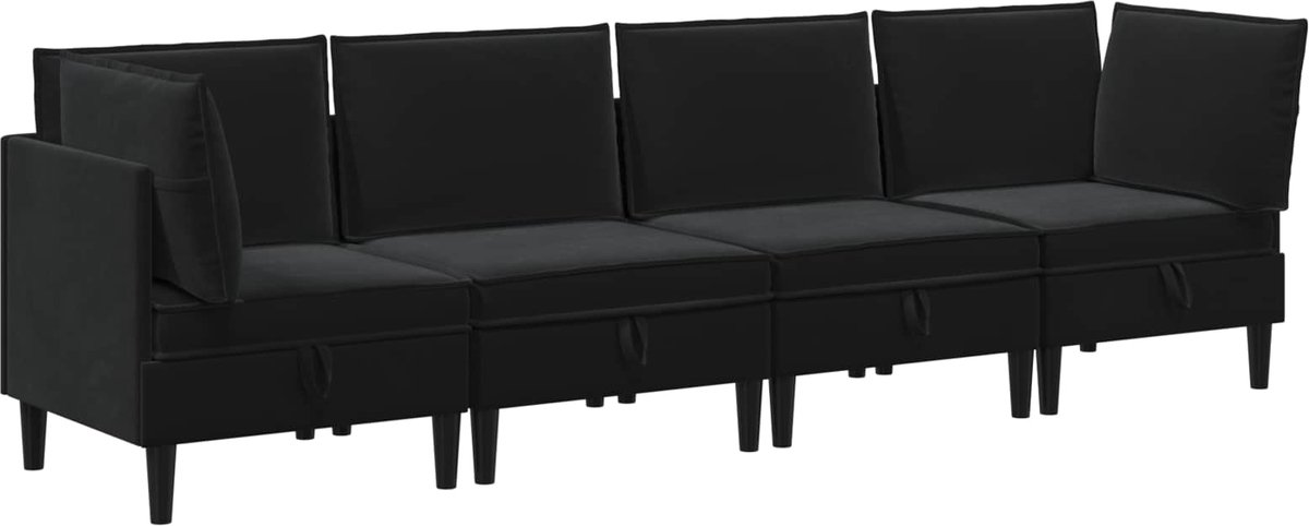 vidaXL Woonkamer - Meubelset - 4 - st - 280 - x - 70 - x - 82 - cm - Zwart - Fluweel