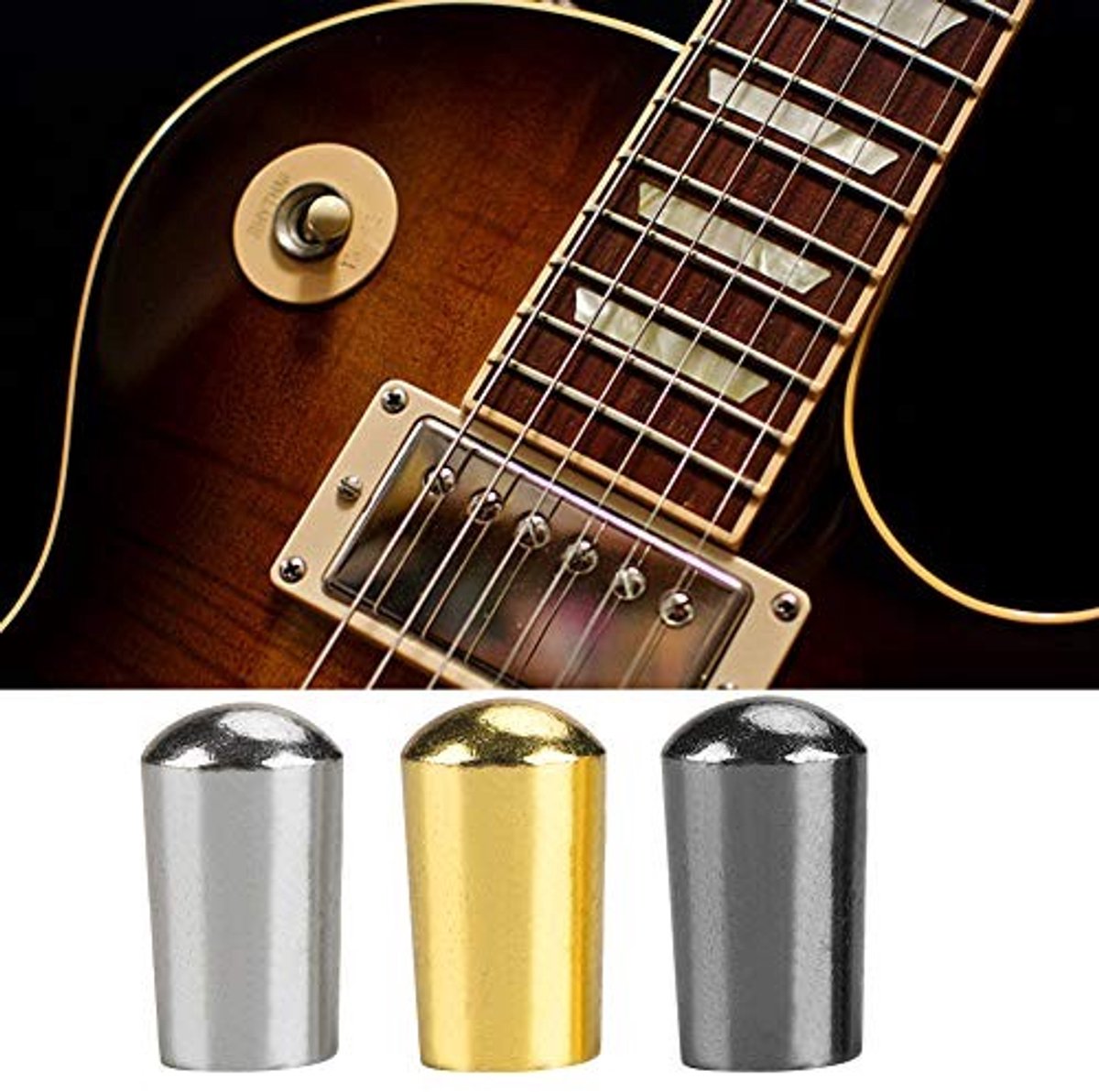 Virtubuy - Gitaar Schakel Tip - 3 Weg Schakelaar - Handige Upgrade - Zilver + Zwart + Goud - Geschikt voor Elektrische Gitaar - Verbeter je Gitaar