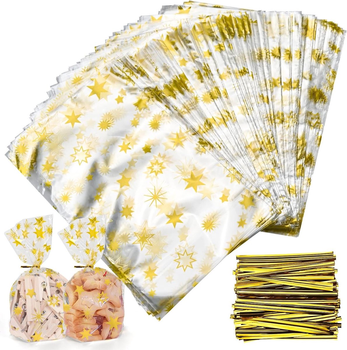 Set van 120 Transparante Cookie Zakjes 23 x 14 cm voor Kerstmis met Gouden Sluitingen, Ideaal voor Koekjes, Snoep en Cadeaus