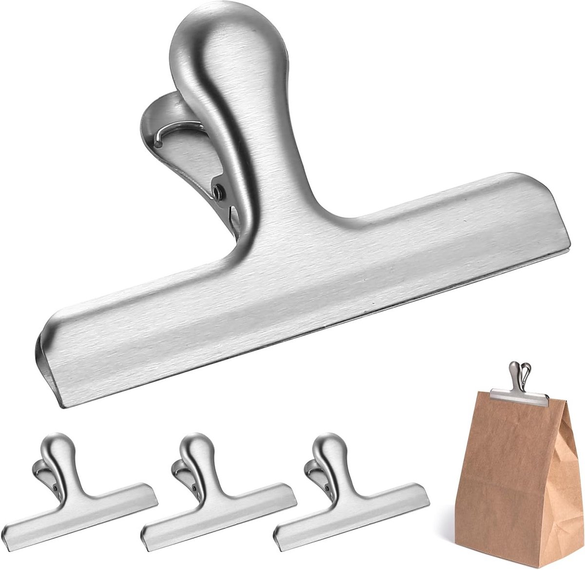 4 stuks metalen sluitklemmen 119 mm - universele zakclips voor keuken en kantoor
