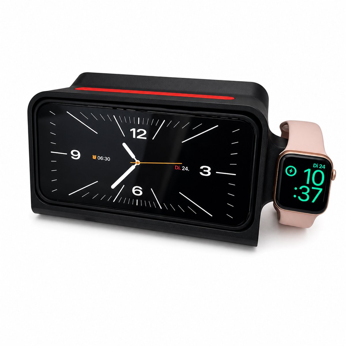 iPhone 16 Pro Max Dock Stand - Apple Watch Oplader Houder - MagSafe Oplaadstation - Nachtkastje Organizer - Kabel Management - Geschikt Met Case 169x85 mm - Zwart