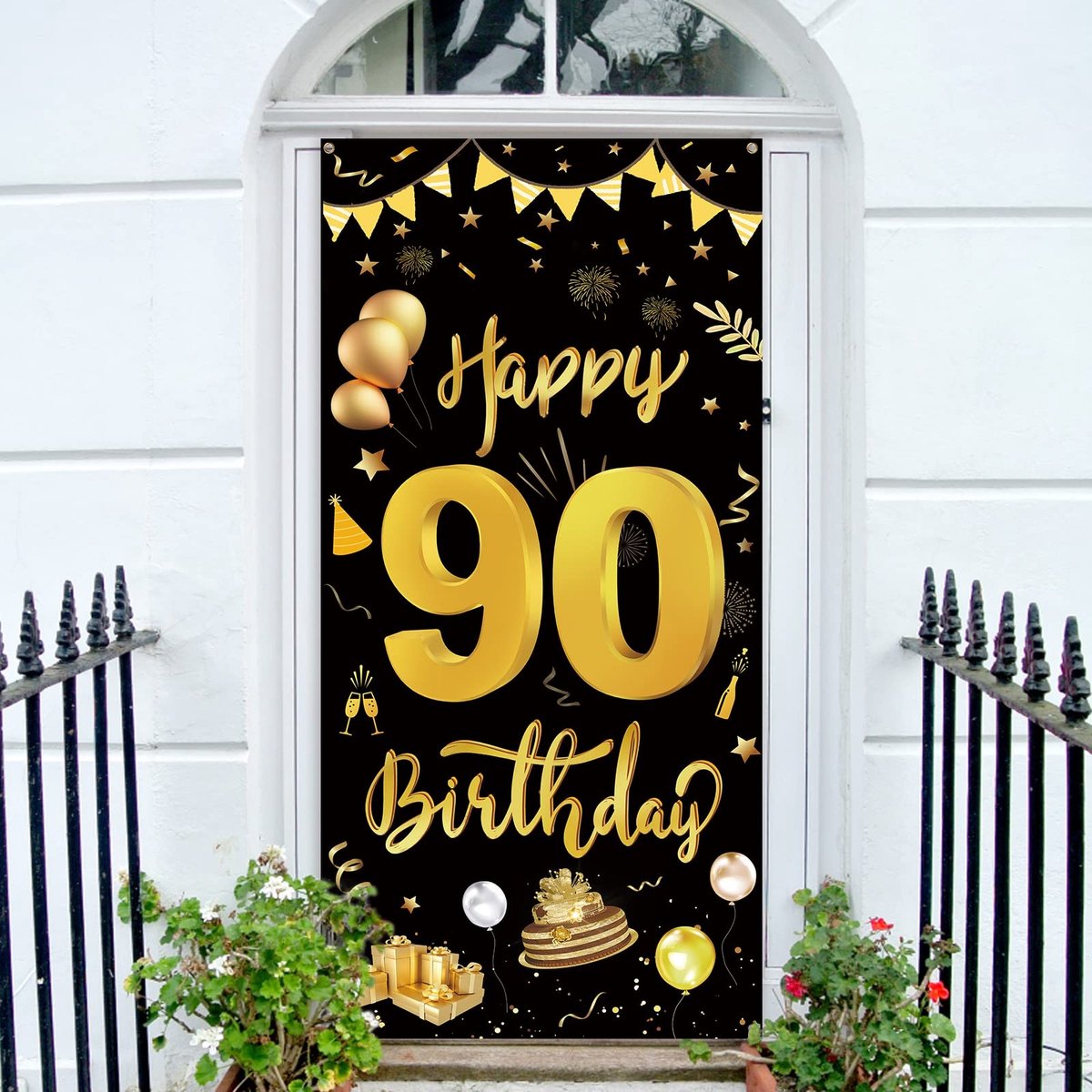 MTTProducts - 90th Birthday Banner - Feestdecoratie - Groot formaat - Verjaardagsbanner - Perfect voor mannen en vrouwen - 185 x 90 cm