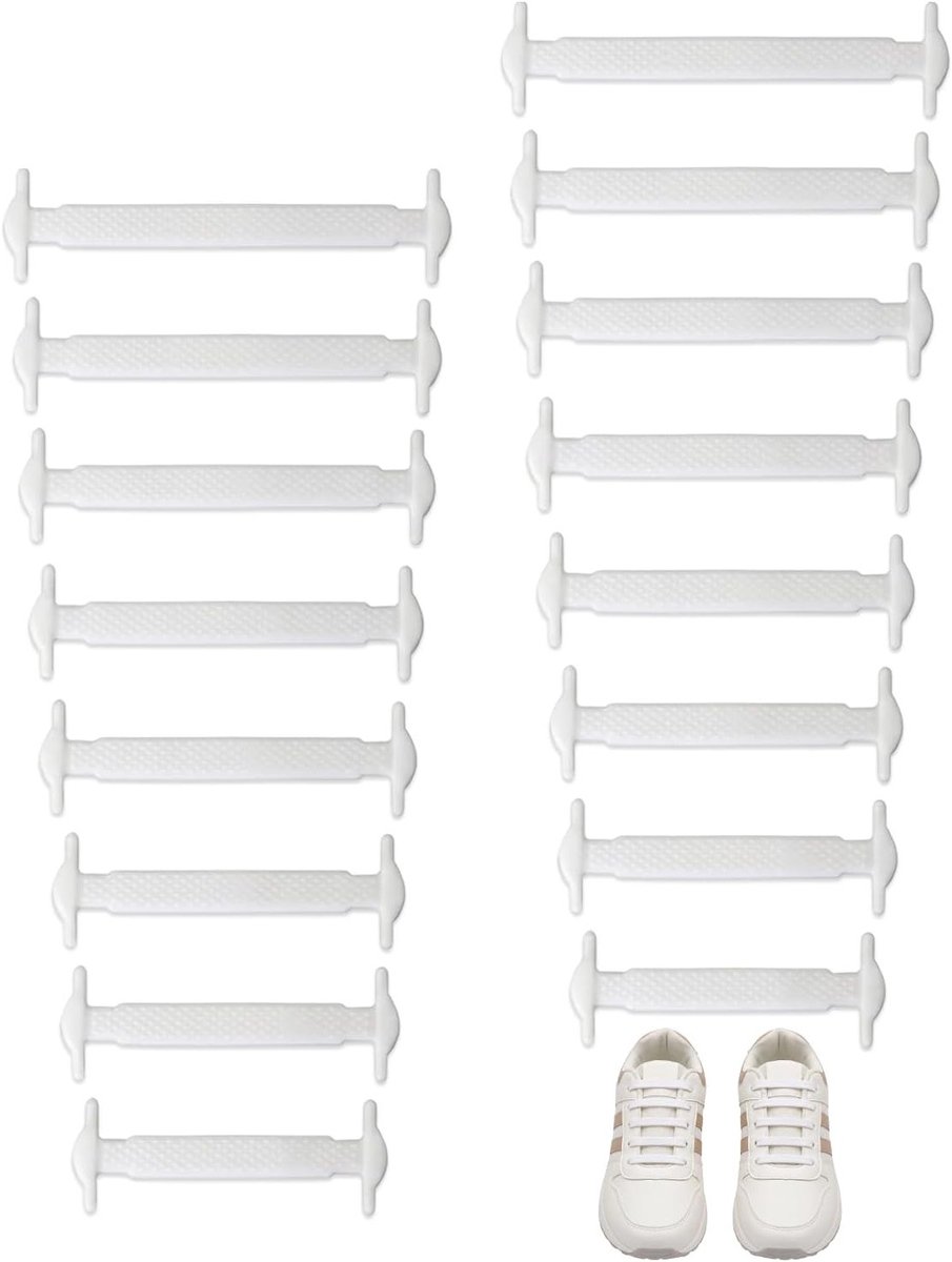 Elastische veters zonder strikken, 16 stuks in 8 maten, ideaal voor sportschoenen, comfortabele en veilige pasvorm voor kinderen en volwassenen