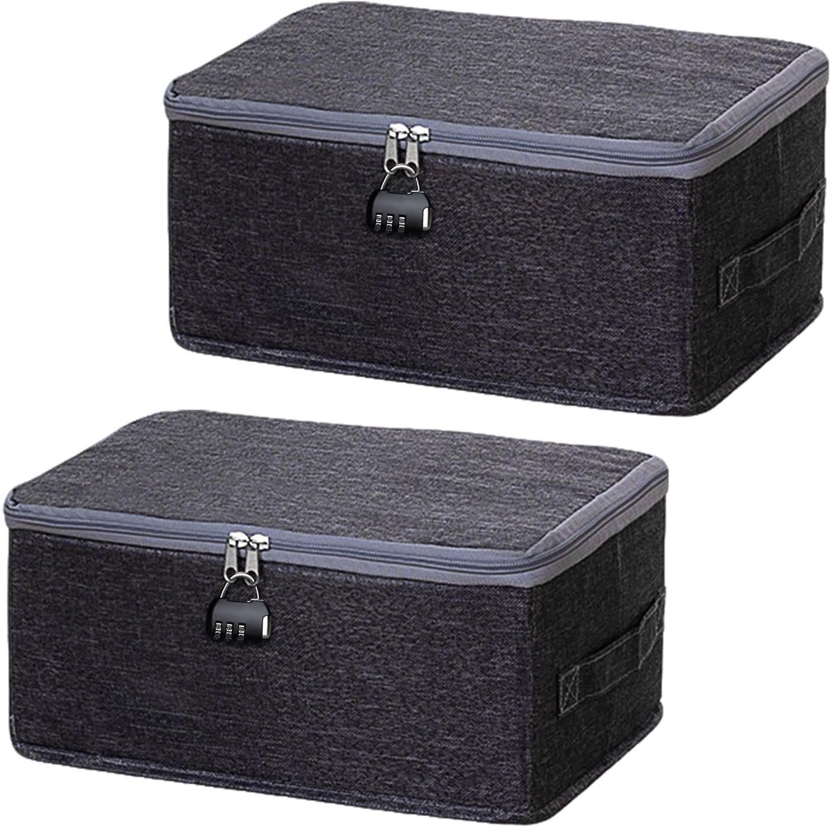 Set van 2 Opbergdozen met Handvatten, Vouwbare en Vergrendelbare Dozen voor Kleding en Speelgoed (30 x 20 x 14 cm)