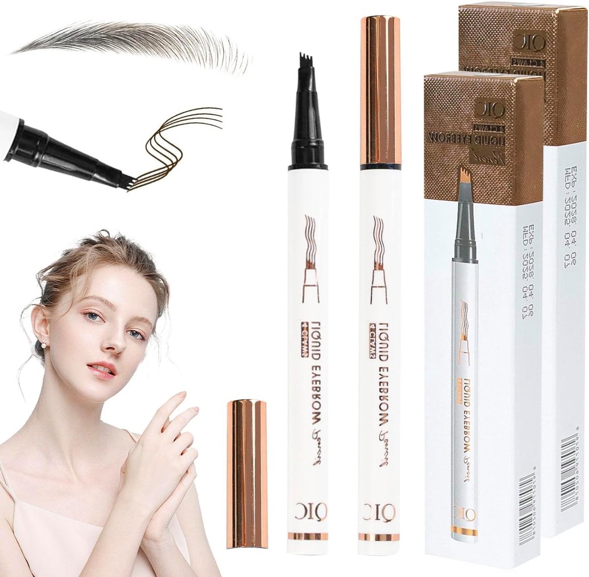 Microblading Wenkbrauwstift met 4 Microvorkpunten - Waterbestendig, Natuurlijke Look, Duurzaam en Fijn - Set van 2 Stuks voor Perfect Gedefinieerde Wenkbrauwen