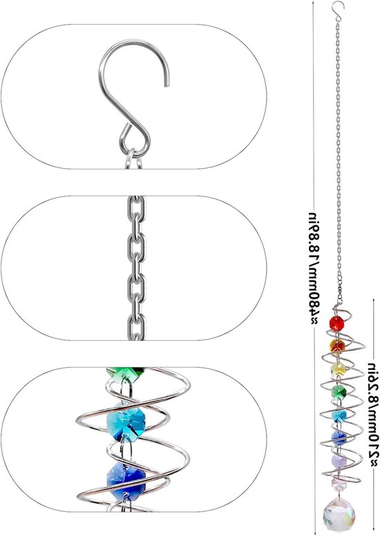 Decoratieve Zonvangende Kristallen Windspinner van 45 cm, Kleurige Dubbele Spiraal voor Buiten, Lichtvangende Hangdecoratie — afbeelding 5