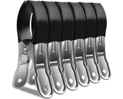 GELLDG Handdoekklemmen - Metalen Klemmen Set - Roestvrij Staal met Antislip Rubber - Maximale Opening 5 cm - 6 Stuks - Geschikt voor Strandstoel en Waslijn - Zilverkleur