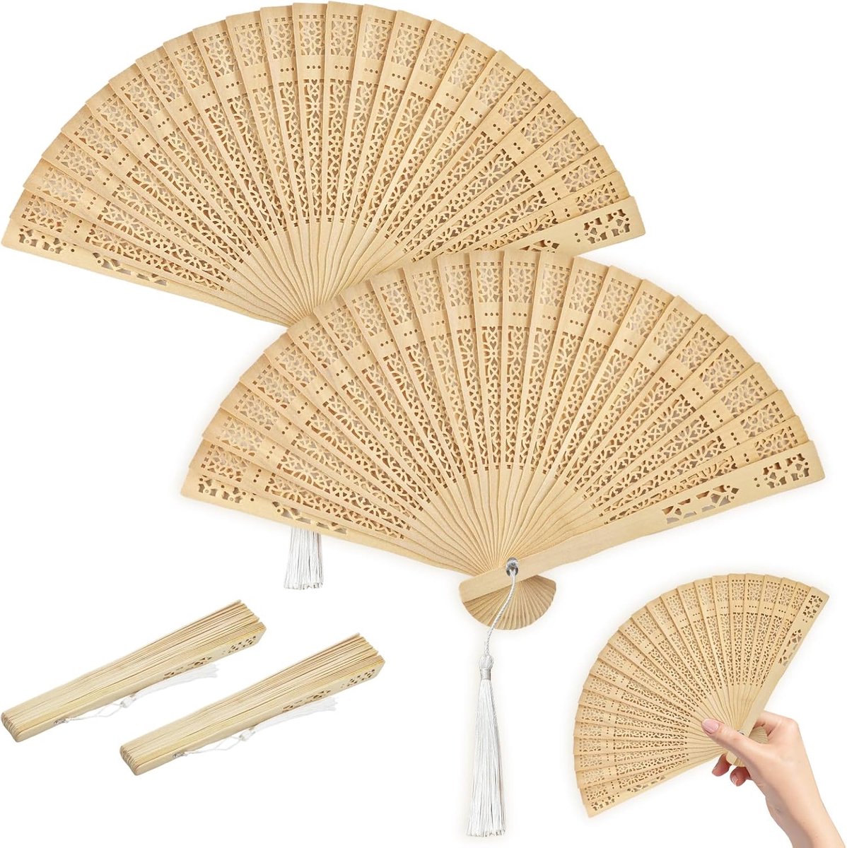Handwaaier - Spaanse Handwaaier - Verkoeling Waaiers voor Zomerse Themperatuur - Waaier Festival - Chinese Waaier - Festival Waaier - Verkoelend - Handventilator - Tegen Opvliegers - 2 Stuks - gebroken wit - van Imperatoris