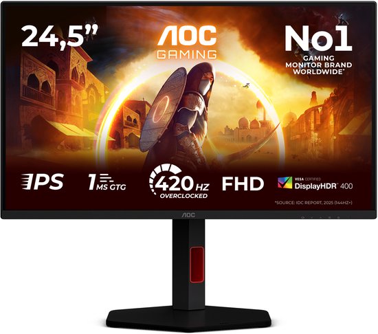 AOC G4 25G4KUR 24,5″ Fast IPS Gaming Monitor 420Hz FHD 1920×1080 1ms HDR400 G-Sync USB Hub