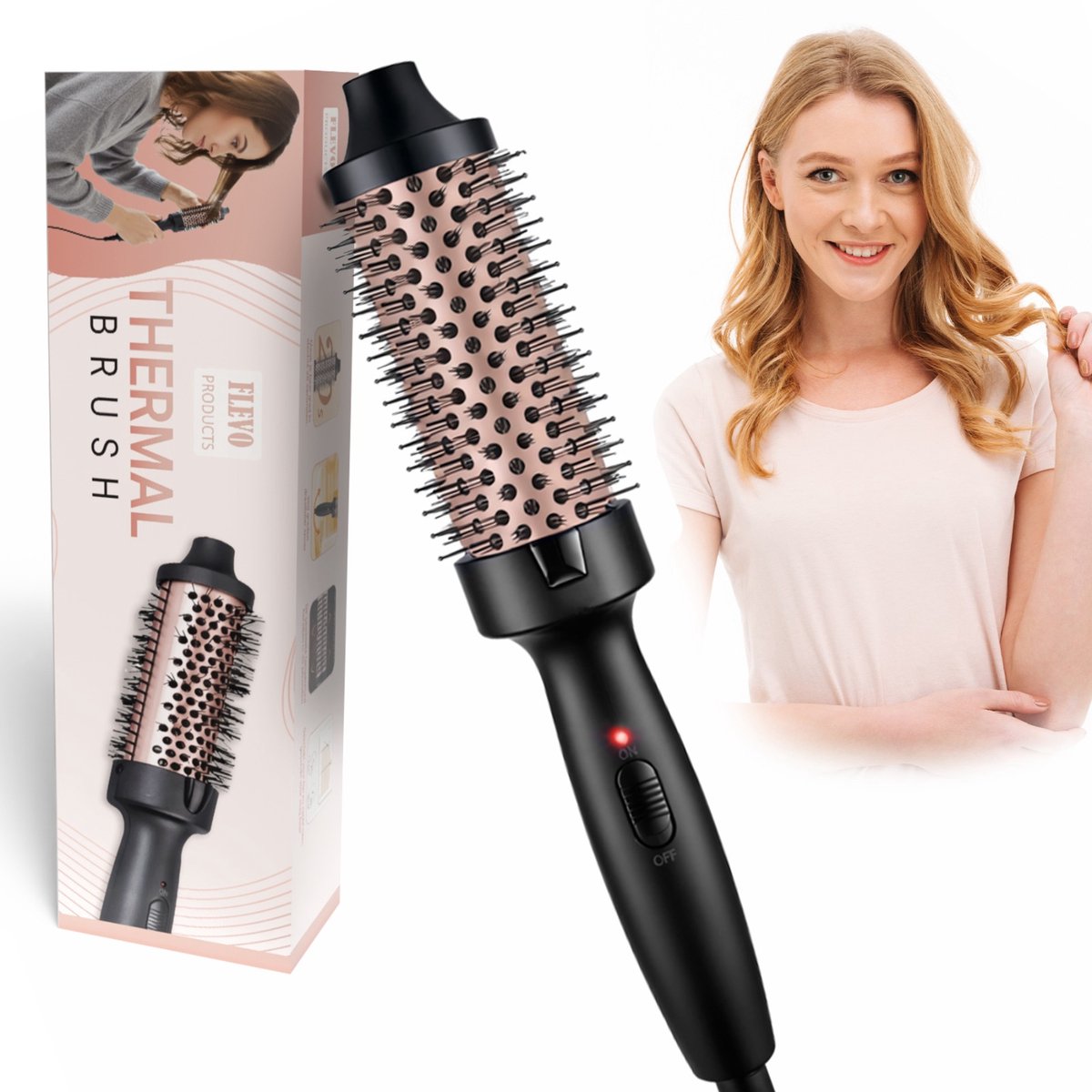 FLEVO PRODUCTS® Thermal Brush - Multistyler – Haarkruller & Styler met Keramische Technologie – Keramische Krulborstel, Föhnborstel & Warmteborstel in één