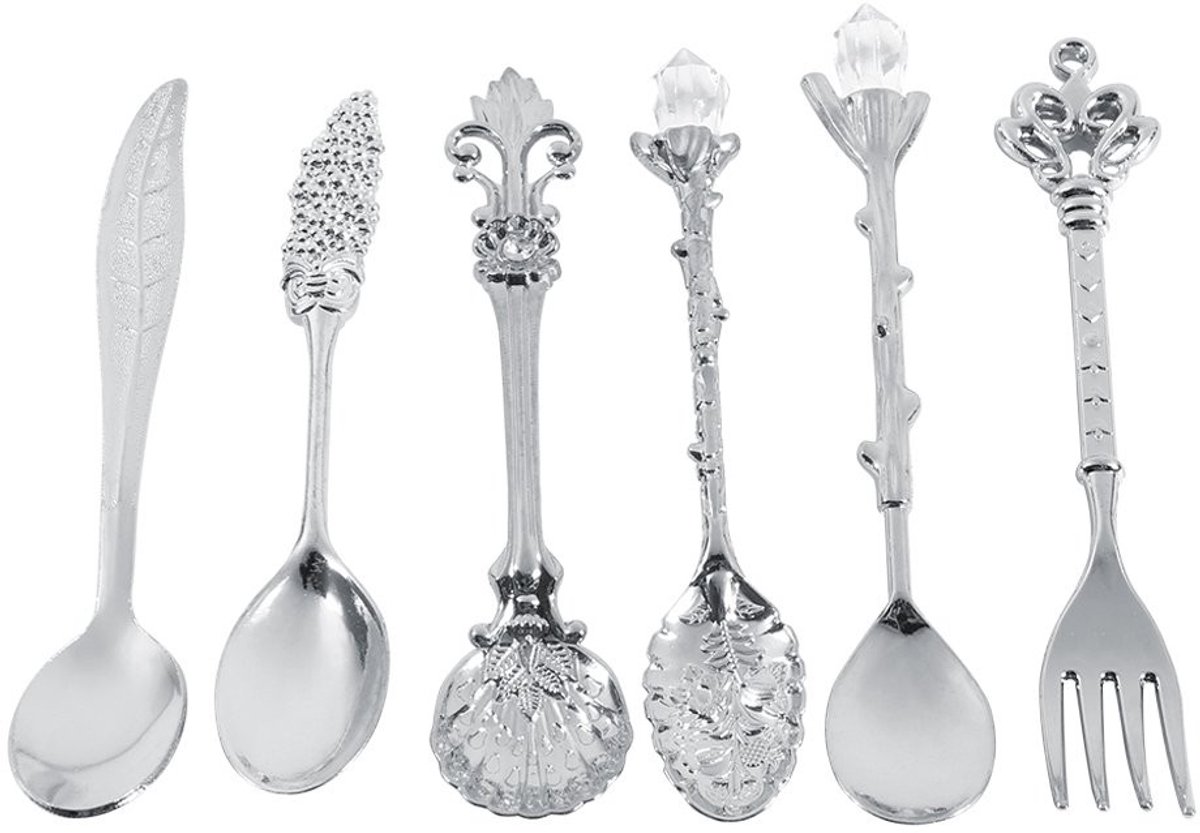 Allecto - Vintage Lepel Set - Retro Tafelaardewerk - Zilver - Ideaal voor Desserts - Perfect voor Feestjes - 6 Stuks