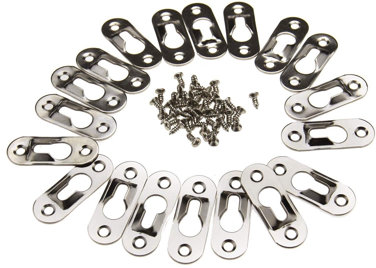 Allecto - Platte Sleutelgat Hanger - Bevestigingsmiddelen - 20 stuks - Rood - Foto Opknoping - Geschikt voor Kasten en Spiegels