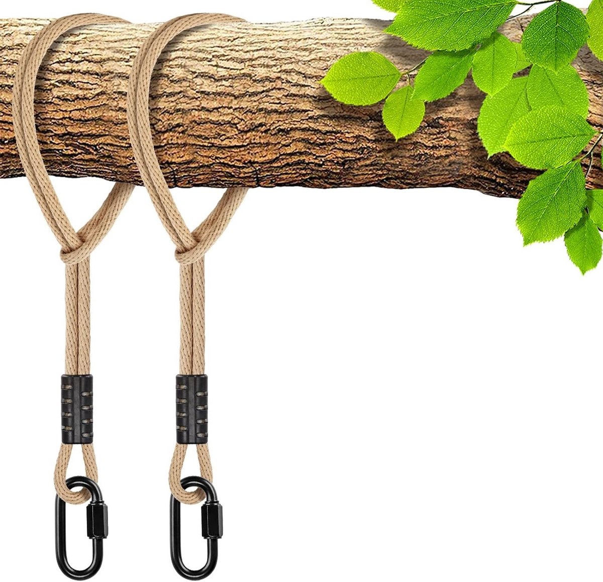 Hammock Touwen voor Hangstoel en Schommel, 1.2m Verlengingskoord met Karabijnhaak voor Binnen en Buiten, Ideaal voor Camping en Speeltuin Accessoires (Beige, 1.2PCS)