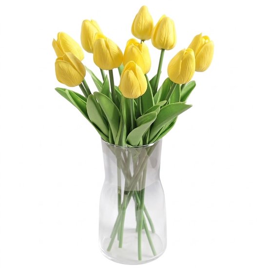 Geel kunstbloemen tulpen set van 7 stuks kunstbloemen decoratie voor vaas tafel interieur bruiloft bloemstuk