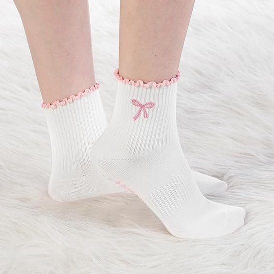 4 paar - Sportsokken - Yoga Sokken - Sokken Dames met ruches - Antislip Sokken - Yoga Pilates Sokken met Grip - Antislip Katoenen Sokken - Pilates - Fitness Sokk - dichte tenen - schattige pilates sokken - Dames hoge Pilates antislip sokken van Merkloos — afbeelding 3