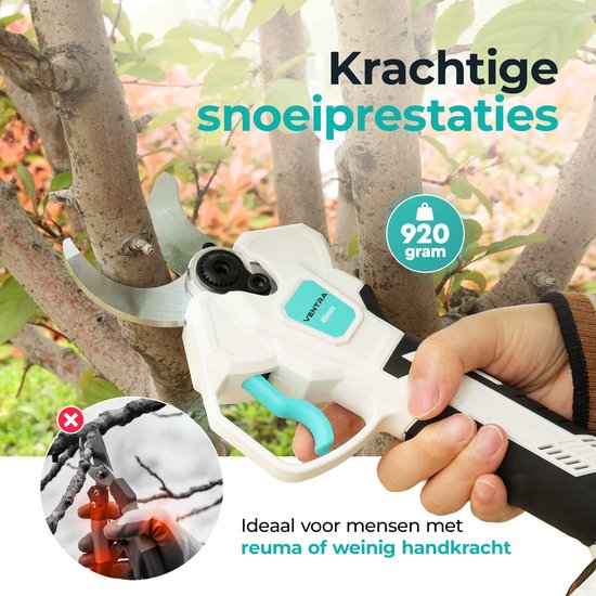 VENTRA® Elektrische Snoeischaar - 40mm- Accu Snoeischaar - Telescopische Verlengsteel 2.5M - 3000mAh Accu - LCD Scherm - Brushless - Reservemessen — afbeelding 2