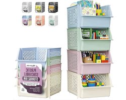 Skywin Plastic stapelbare opbergbakken voor voorraadkast - 4-pack veelkleurige stapelbare bakken voor het organiseren van voedsel, keuken en badkamer essentials