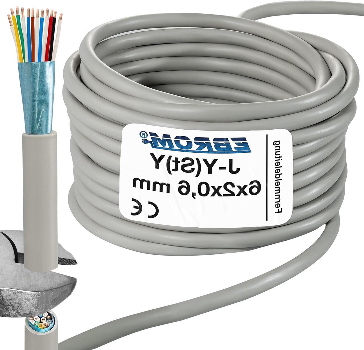 Televisie telefoonkabel - Metergoed kabel - Vaste installatie - Afgeschermd met folie - 6x2x0.6 mm - Grijs