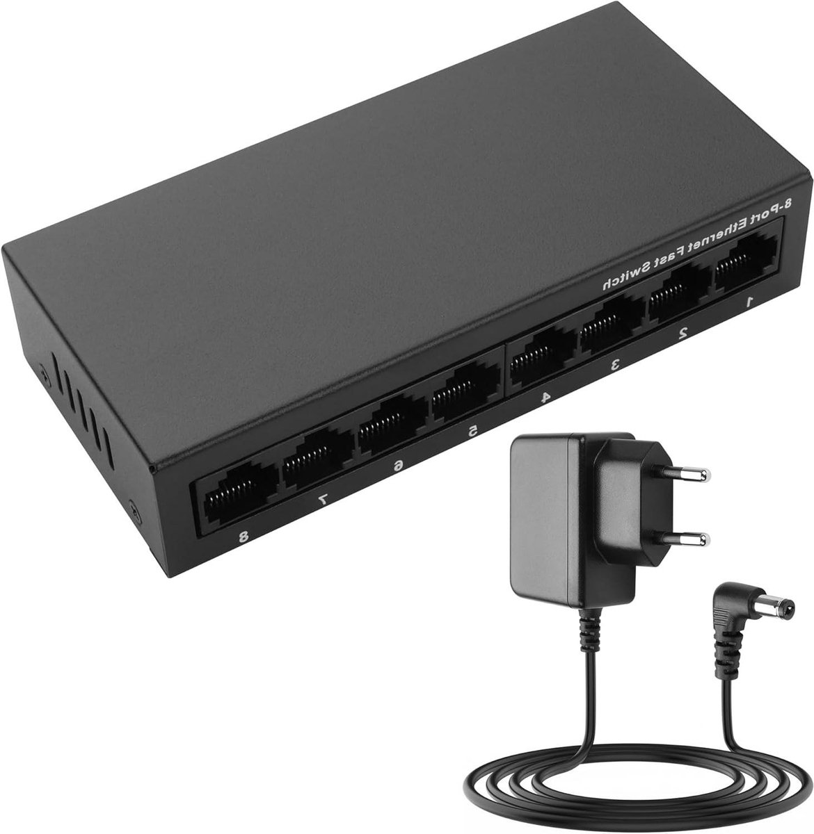 YAODHAOD LAN Switch 5-poorts netwerkschakelaar, plug-and-play 100 m switch LAN-splitter, LAN-verdeler (zwart 100 m 8 poorten, metalen behuizing)