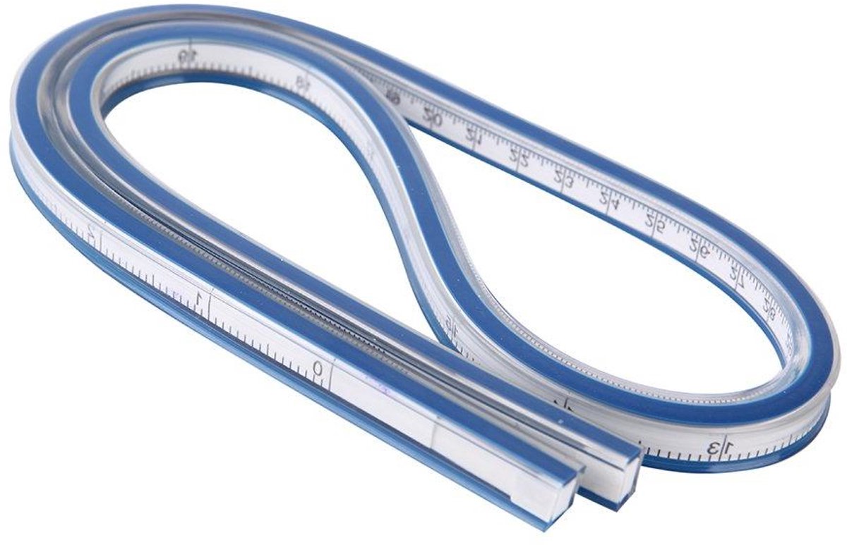 Flexibele Liniaal - Curve Liniaal - Technische Tekeningen - Maximale Buigvorm - 60cm Lengte - Zwart Blauw