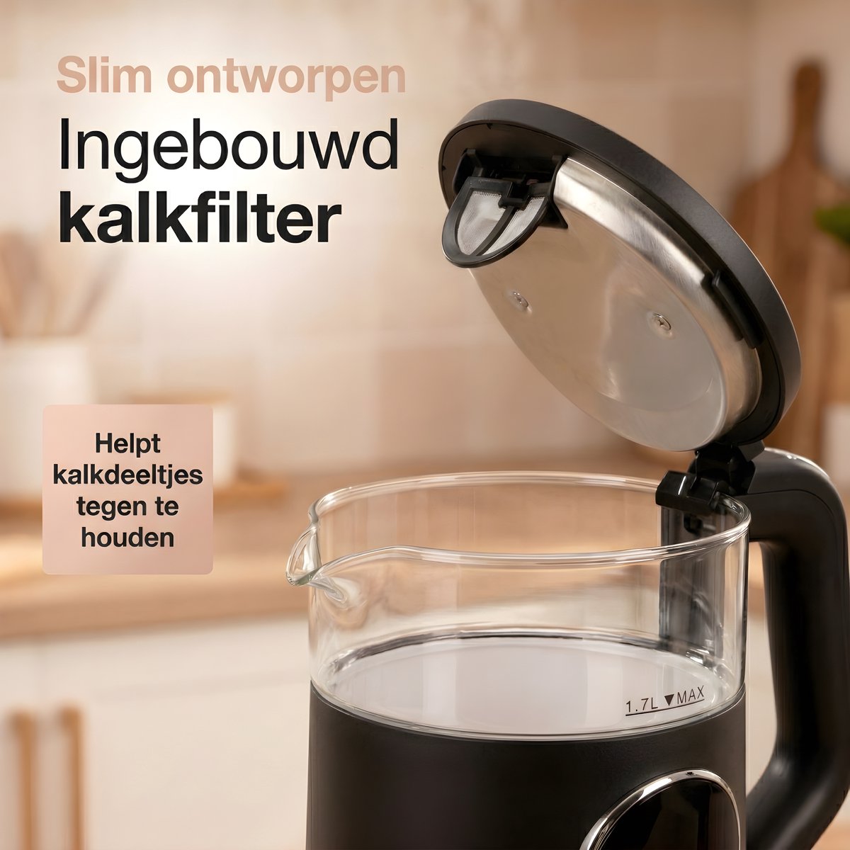HomeShift® Waterkoker met Temperatuurregeling - Warmhoudfunctie - Dubbelwandig - Elektrisch - 1,7 Liter - 2200W - Zwart — afbeelding 4