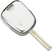 Zachte TPU Sleutelcover - Geschikt voor Toyota Aygo / Citroën C1 / Peugeot 107 - Wit Zilver Metallic - Sleutel Hoesje Cover - Randen Zilver - Auto Accessoires