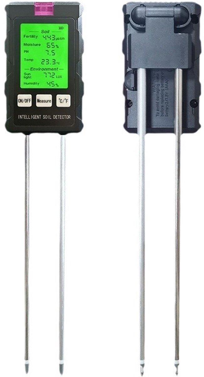 6-in-1 Bodemtester – Monitor voor pH / Vruchtbaarheid / Vocht / Licht / Temperatuur – Omgevingsmeetapparaat – Hulpmiddel voor tuin- en plantmonitoring
