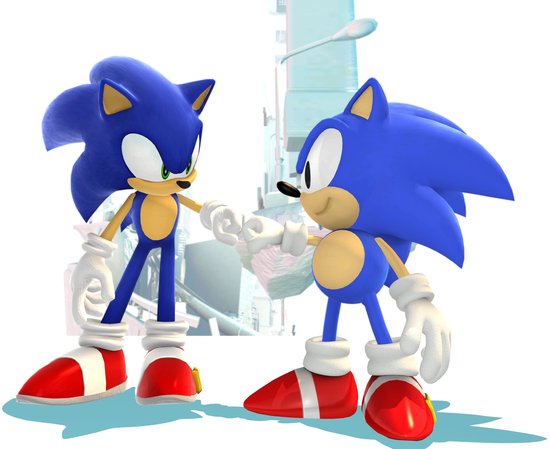 Twee Sonic the Hedgehog karakters geven elkaar een high five.