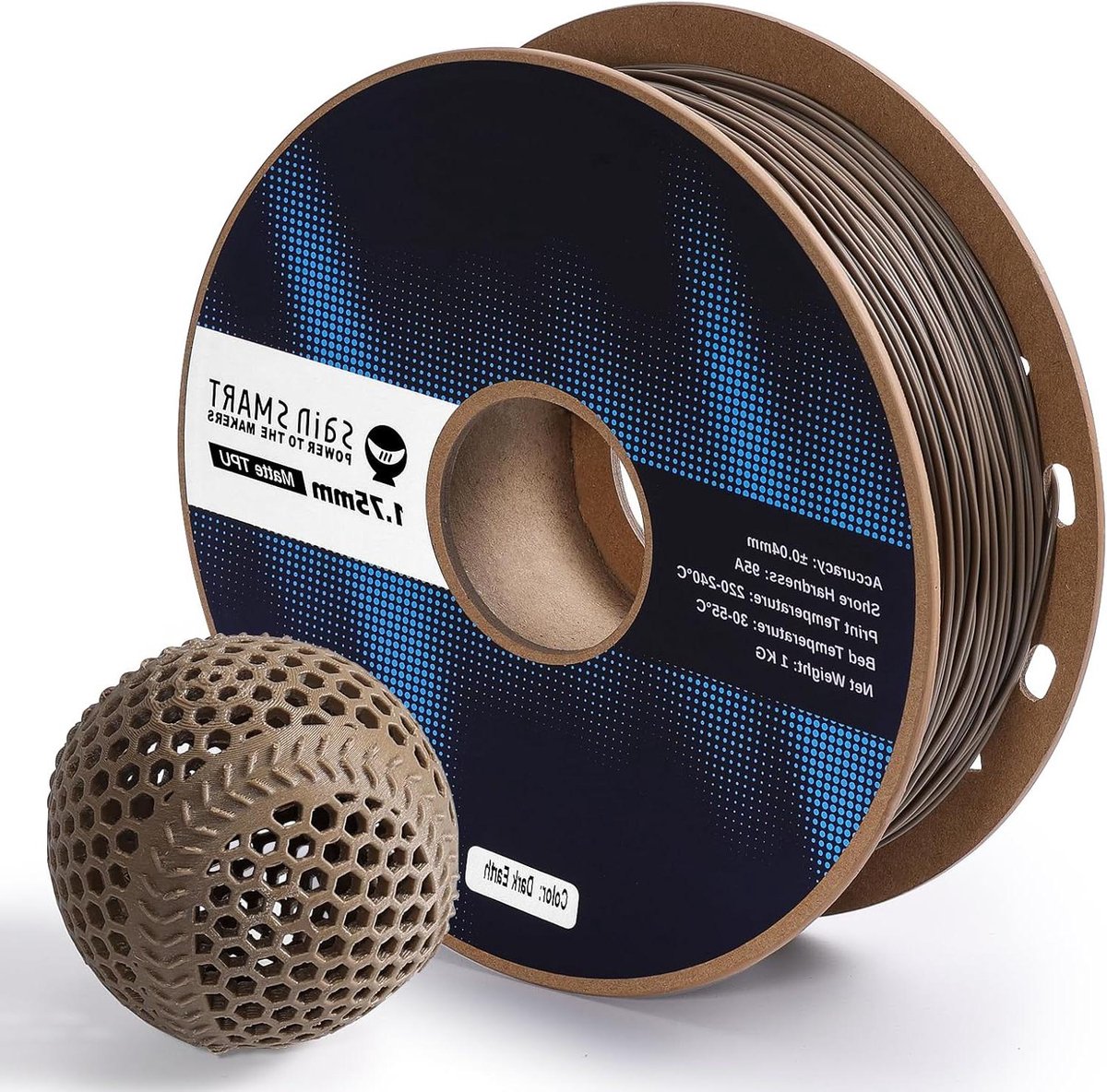 TPU Filament - Flexibel Plastic - 3D Printen - 95A Zacht - 1 kg 1.75 mm - Mat Donker Aarde