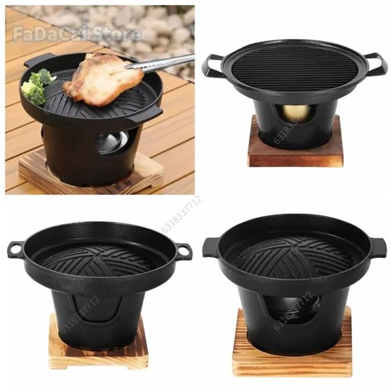 Linkforu - Japanse Mini Kachel - Grill - BBQ - Mini-Barbecue - Barbecuegrill - Houtskool - Kamperen - Draagbaar - Anti Aanbak - Aluminium - Houtenvoet - 21x13x13 cm van Merkloos — afbeelding 2