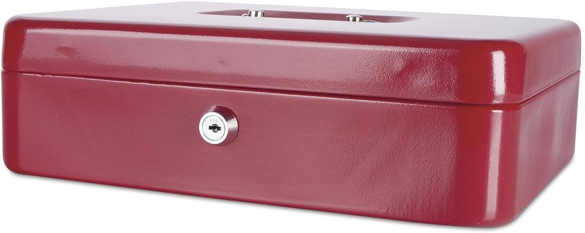 Geldcassette Metaal - Geldkistje Kassa - Geld Veilig Opbergen - Met Munteninzetstuk - 30 x 24 x 9 cm - Rood