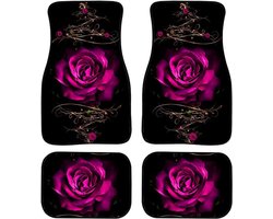 Auto Vloermatten Set - Matten Tapijt - Voertuig Bescherming - Stijlvolle Print - Universele Afmetingen - Roze Rood