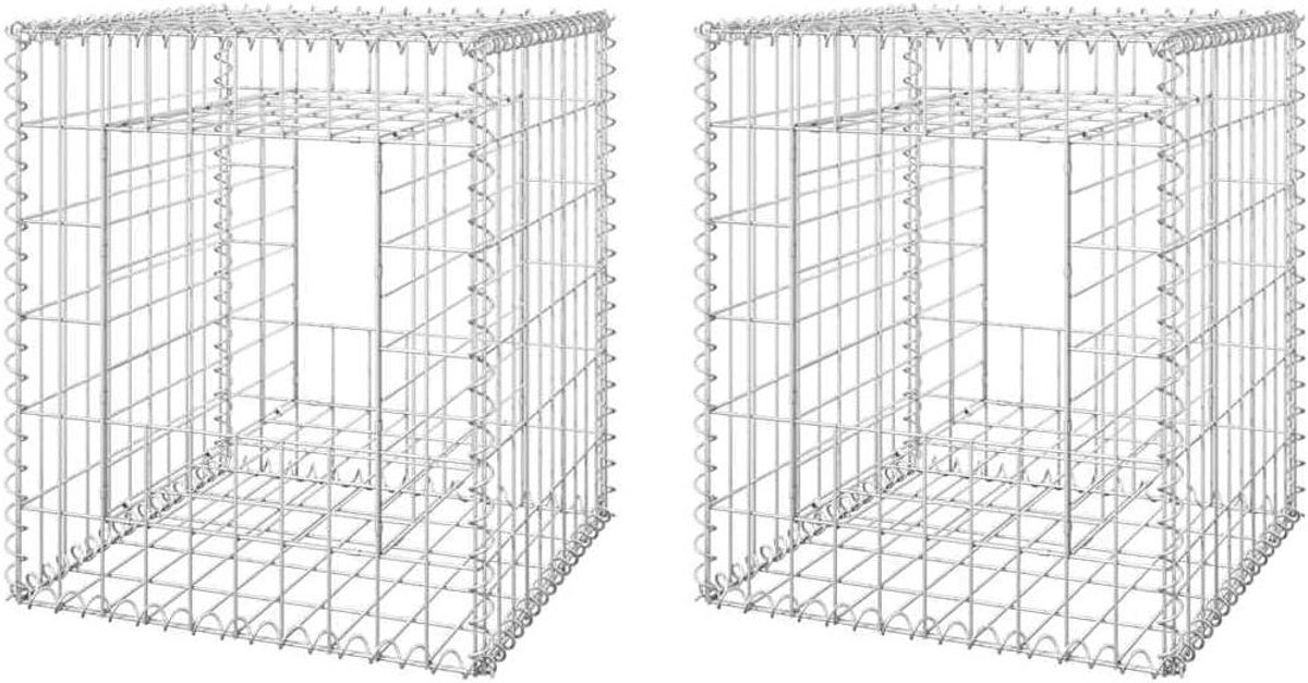 Gabion Palen - Steenkorf Palen - Tuin Decoratie - Stabiel Stevig Ijzer - 50x50x60 cm - Zilver
