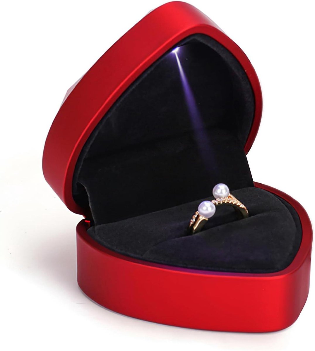 Ringendoos Hart - Verlovingsring Doosje - Huwelijksaanzoek Presentatie - Geïntegreerde LED Verlichting - 7 x 6.5 x 4.5 cm - Rood