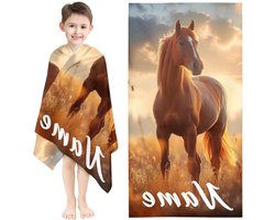 KIDSLOVE Personalized Horse Beach Towel Large 100x200cm Microfiber Printed Horse Motif Towel Horse Children Bath Towel with Name Towel Horse Personalized Bath Towel (1.70