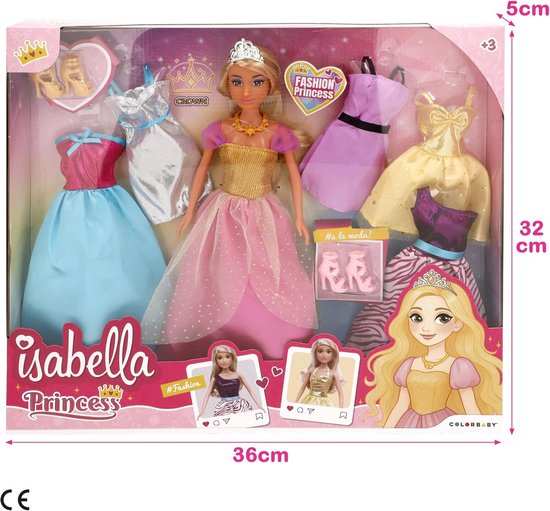Modieuze Poppenjurk Set - Mode Pop Speelgoed - Kinderen Vermaken - Vijf Extra Jurken - 30 cm - Goud Roze — afbeelding 5