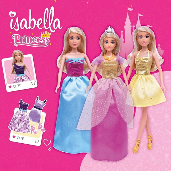 Modieuze Poppenjurk Set - Mode Pop Speelgoed - Kinderen Vermaken - Vijf Extra Jurken - 30 cm - Goud Roze — afbeelding 2