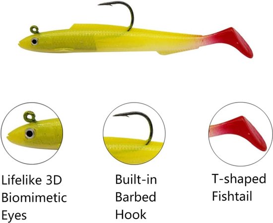 Set van 5 Paddle Tail Swimbaits - Zachte Plastic Visserslures met Jigkop voor Baars, Forel en Roodbaars - Geschikt voor Zout- en Zoetwater vissen — afbeelding 5