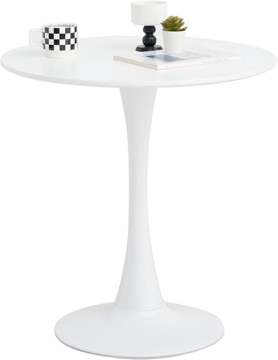 Ronde Eettafel - Keukentafel Tafel - Samen Eten - MDF Hout MDF - 70 x 70 x 75 cm - Wit