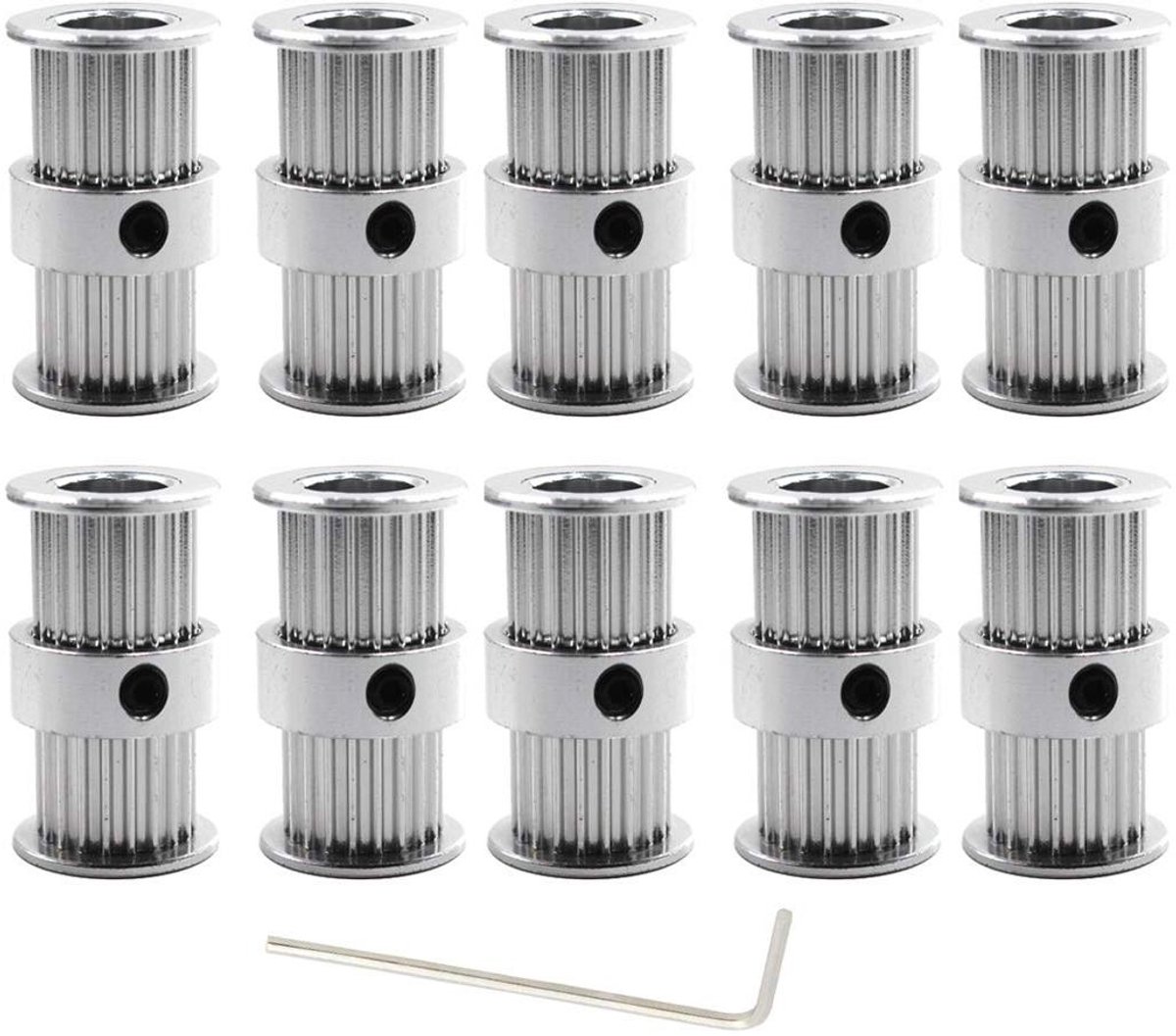 Tandriemschijf - Poelie Wiel - 3D Printer Onderdelen - 20 Tanden 5mm Boring - 10 Stuks - Zilver
