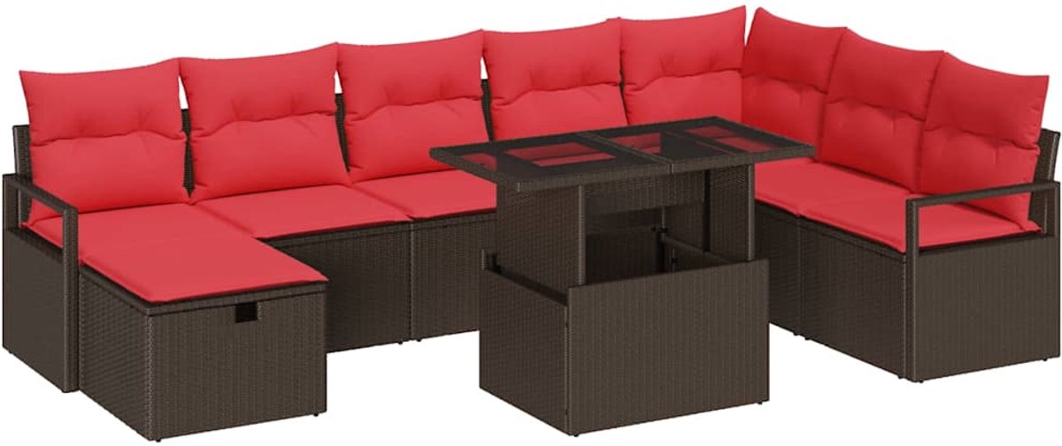 vidaXL Tuinbank - Set - 9 - st - poly - rattan Bruin