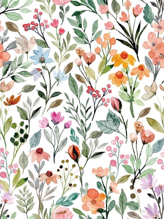 Bloemen Plankvoering - Contactpapier Bloemen - Lades en Kasten Decoreren - Aquarel Design Verwijderbaar - 48 x 390 cm - Meerkleurig