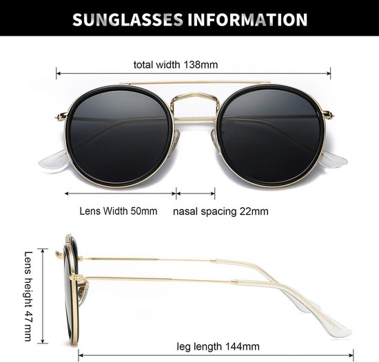 Zonnebril Rond - Pilotenbril Dames Heren - Bescherming Tegen Zon - 100% Uv Bescherming - 50mm Lensbreedte — afbeelding 3