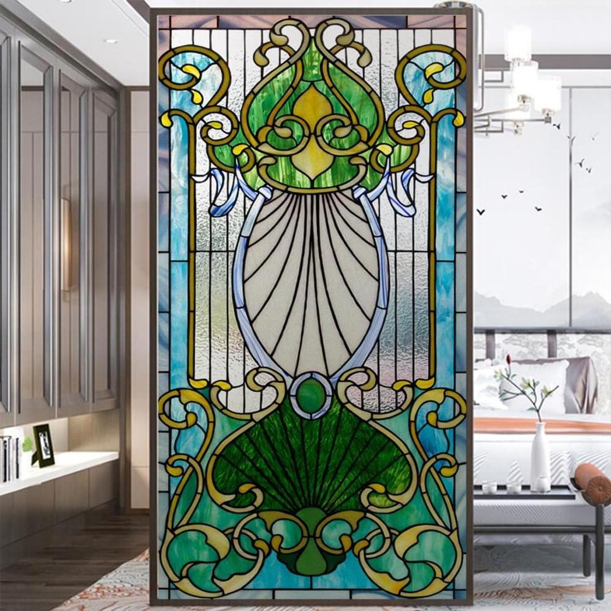 Raamfolie Glas In Lood - Privacyfolie Raam - Decoratie en Privacy - Statisch Hechtend Lijmvrij - 88x125cm - Mat